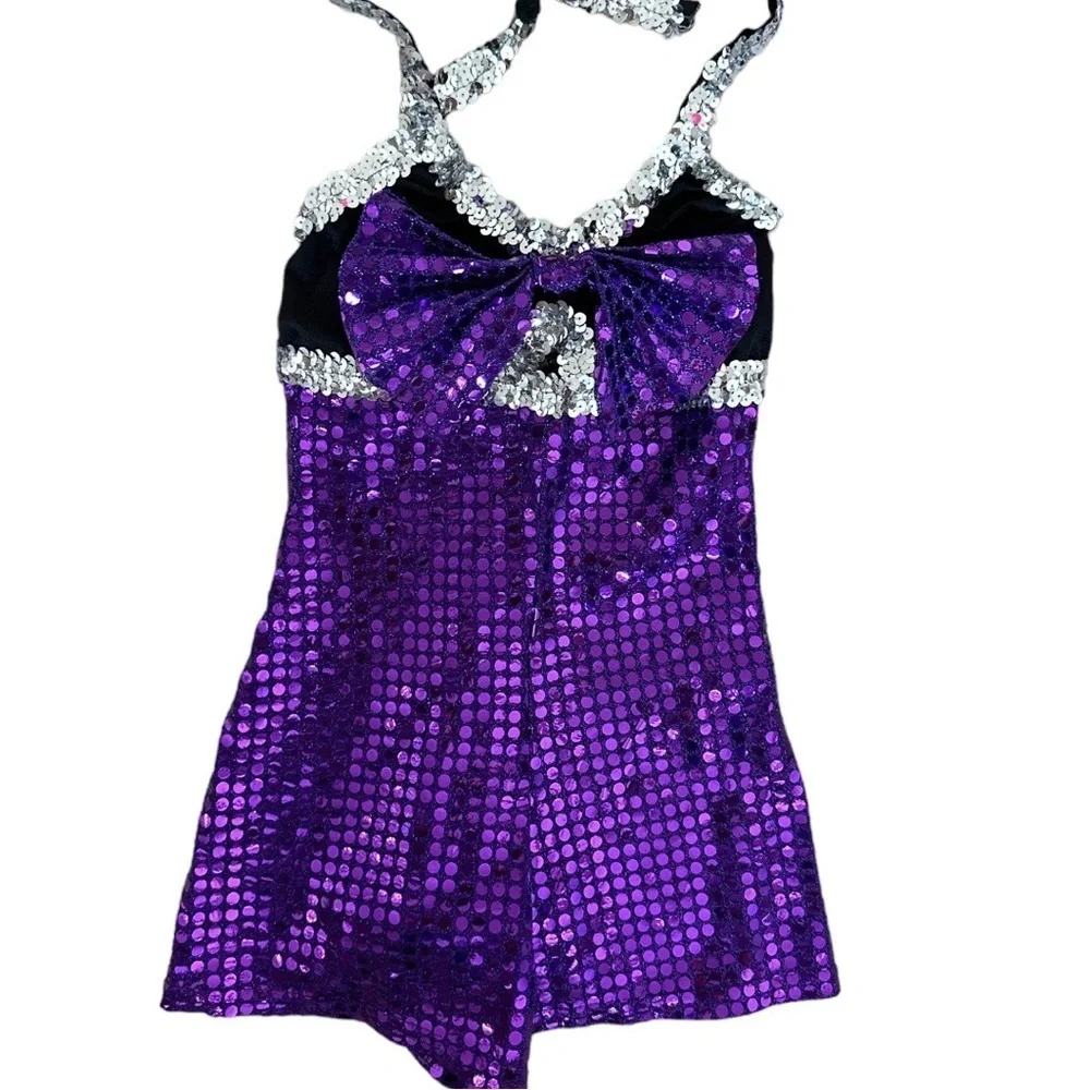 Custom Made Purple Silver Sequin Dance Costume/Halloween Ravens Cheerleader XS/S